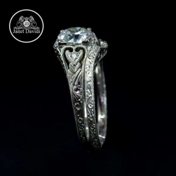 Filigree Mill Grained Edges Wedding Set Ring