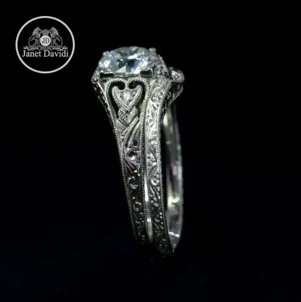 Filigree Mill Grained Edges Wedding Set Ring