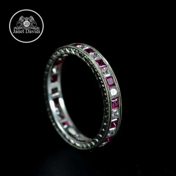 Pink Sapphire and Diamond Engraved