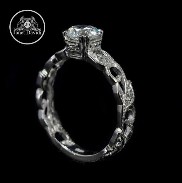 Mill Grained Floral Engagement Ring