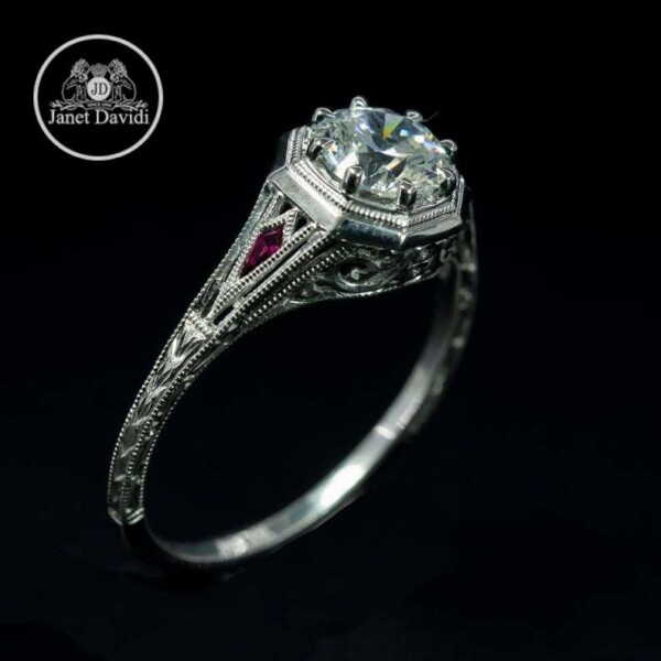 White Gold Genuine Ruby Filigree