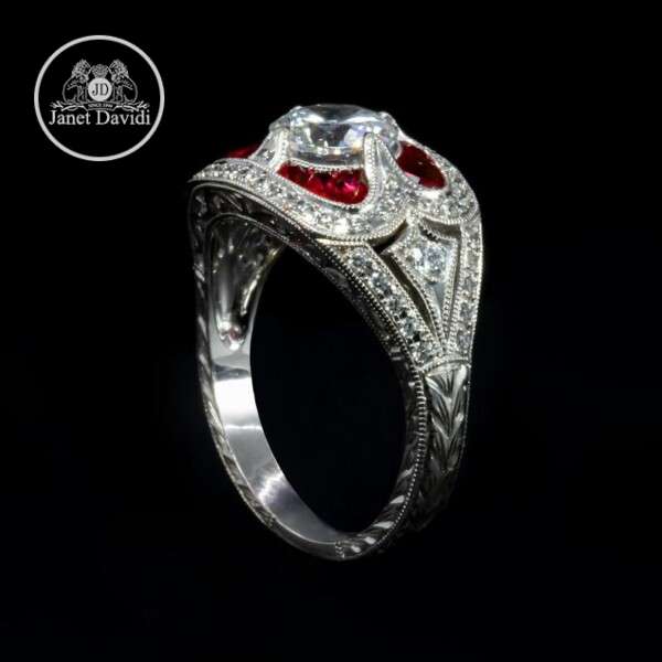 14 K Genuine Ruby and Diamond Milgrain